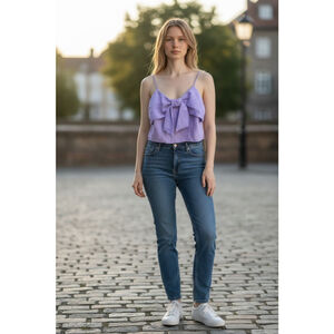 NWT Women's Sienna Sky Purple Bow Front Cropped Tank Top M